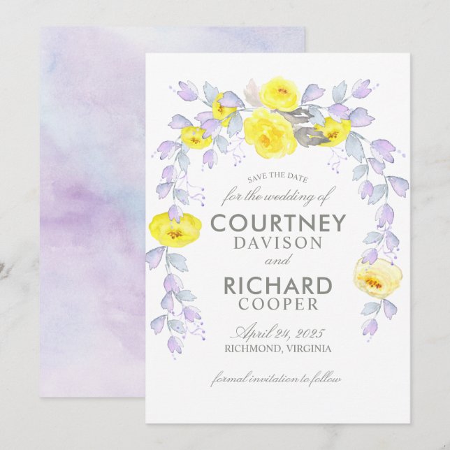 Reserve A Data Chá de panela de rosas amarelas em suspensão (Frente/Verso)