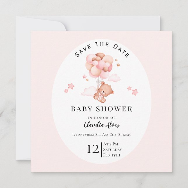 Reserve A Data Chamada Para Chuvinha de Bebê Rosa Pastel Floral S (Frente)