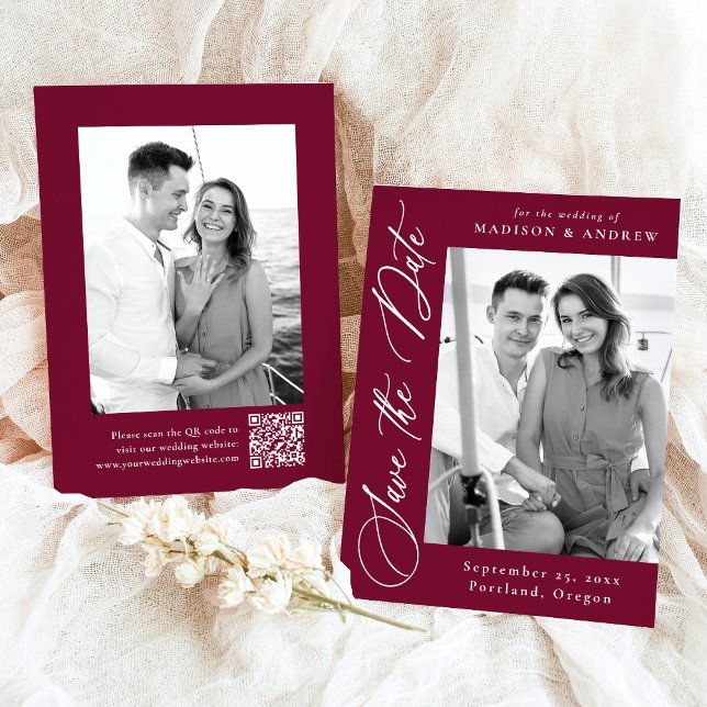 Reserve A Data Chamado de Caligrafia Elegante Foto Código QR Casa (Criador carregado)