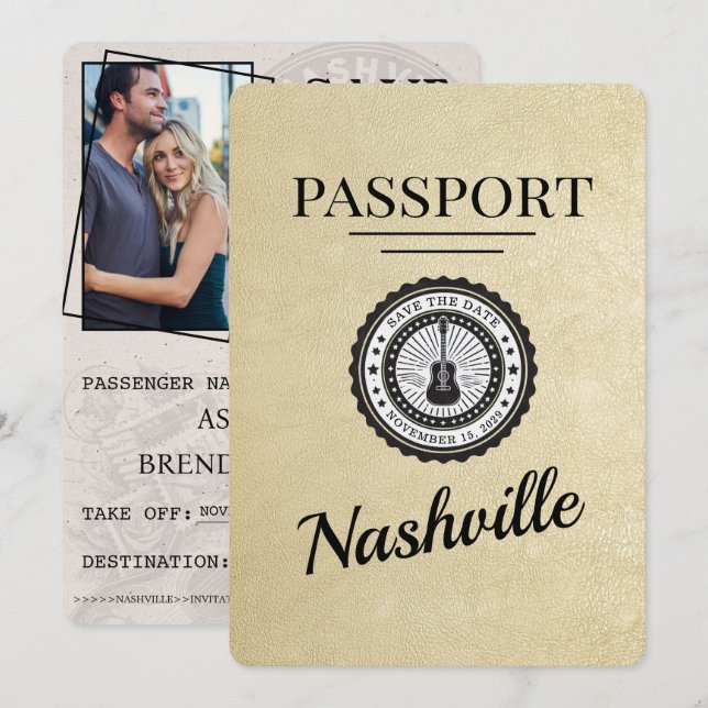 Reserve A Data Champagne Dourado Nashville Passaporte Salvar A Da (Frente/Verso)