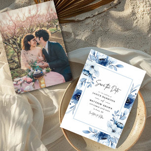 Reserve A Data Champagne Marfim Floral Azul Poeirento Foto Casame