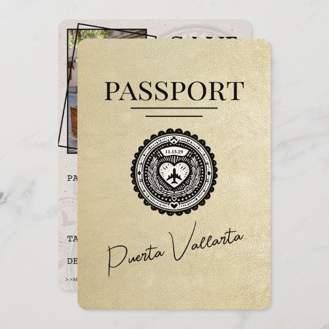 Reserve A Data Champagne Puerta Vallarta Passaporte Salvar Data (Frente/Verso)