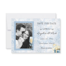 Champanhe Azul e Branco Elegante Salvar a Data