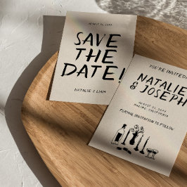 Reserve A Data Champanhe Desenho Moderno Retro Casamento Quirky