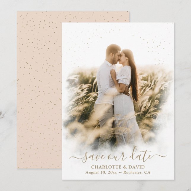 Reserve A Data Champanhe Foto Dourada De Casamento Salve Nosso Ca (Frente/Verso)