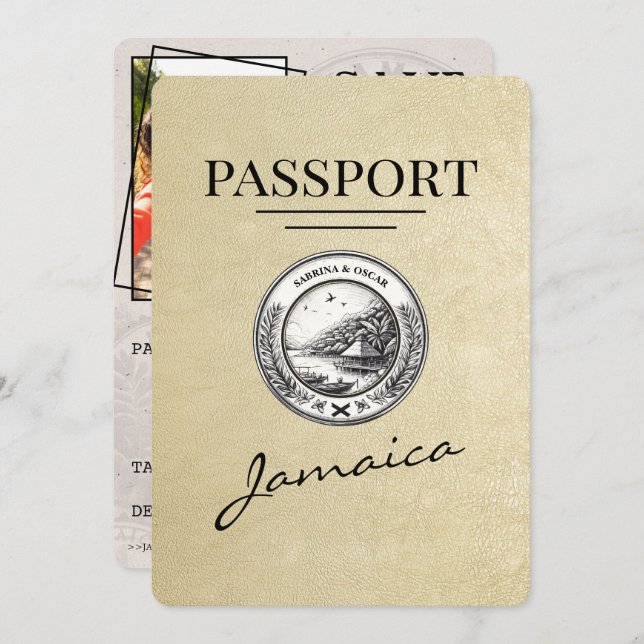 Reserve A Data Champanhe Jamaica Passport Salvar Data (Frente/Verso)