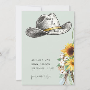 Reserve A Data Chapéu de Cowboy Sálvia Girassol Casamento Salvar 
