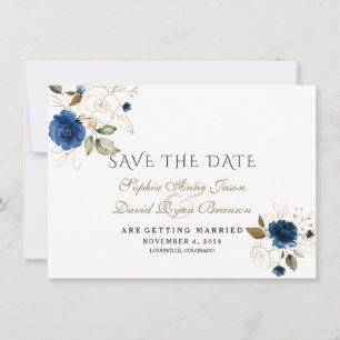 Reserve A Data Charm Blue Gold Floral Casamento Salve A Data