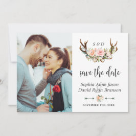 Reserve A Data Charm Pink Cream Floral Antlers Foto Casamento