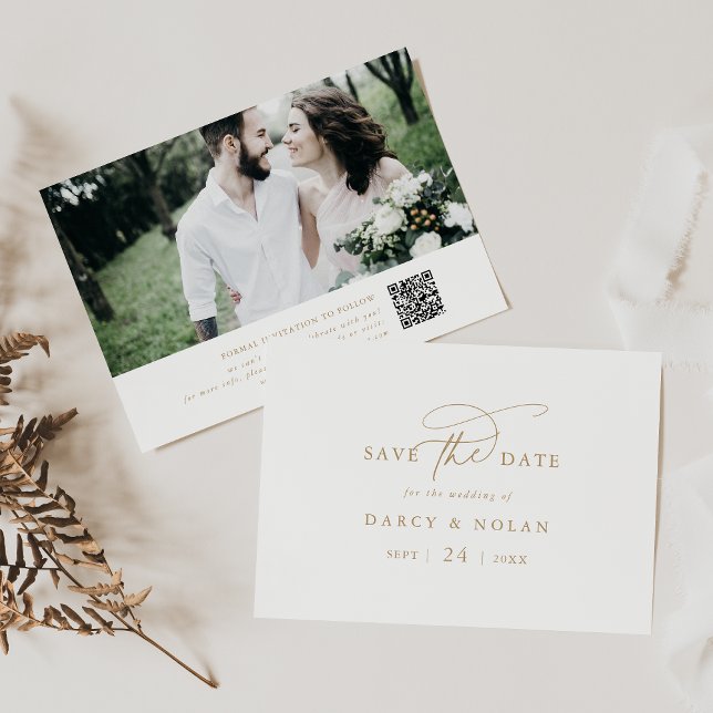 Reserve A Data Charm White e Dourado Casamento Elegante Salvar a  (Elegant Charm White and Gold Wedding Save The Date)