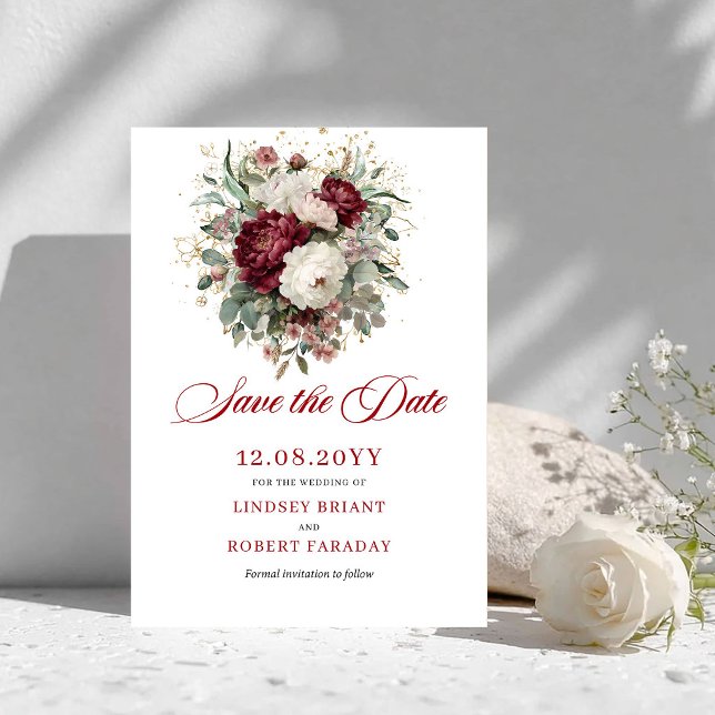 Reserve A Data Charmoso Blush Burgundy Dourado Salve a Data (Charming Blush Burgundy Gold Save The Date)
