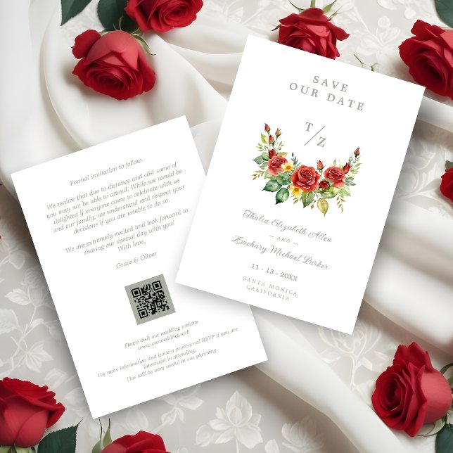 Reserve A Data Cherish Spring Floral Red Garland Wedding Initials (Cherish Cute Spring Floral Red Garland Wedding Initials Save de Dates Cards.)