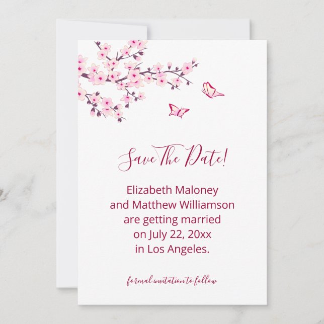Reserve A Data Cherry Blossom  Save The Date Card (Frente)