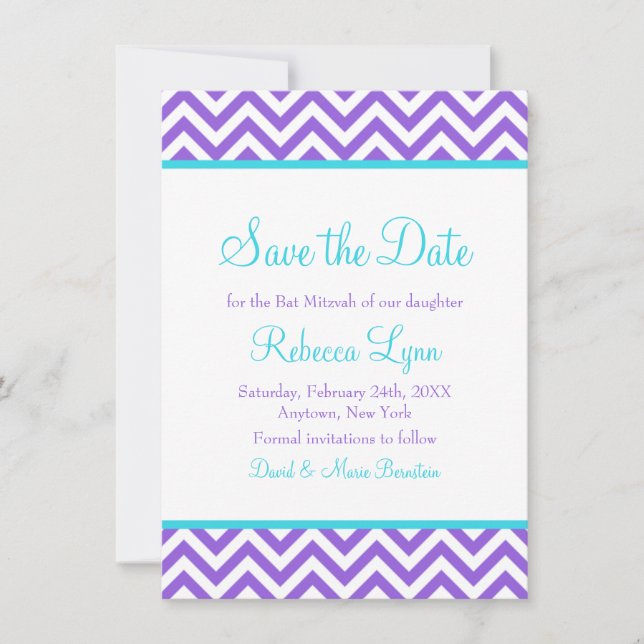 Reserve A Data Chevron Purple Teal Blue Bat Mitzvah Salvar Data (Frente)