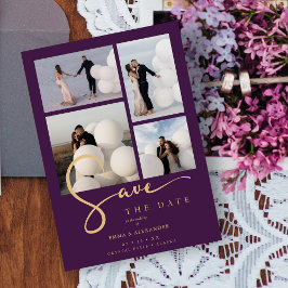 Reserve A Data Chic 4 Multi Photos Collage Wedding Purple & Gold 