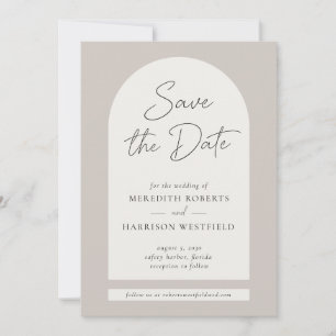 Reserve A Data Chic Arch Frame Modern Script Taupe Ecru Casamento