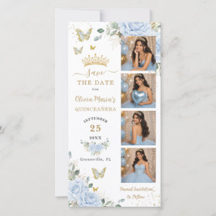 Reserve A Data Chic Baby Azul Floral Dourado Cabine de Fotos Quin