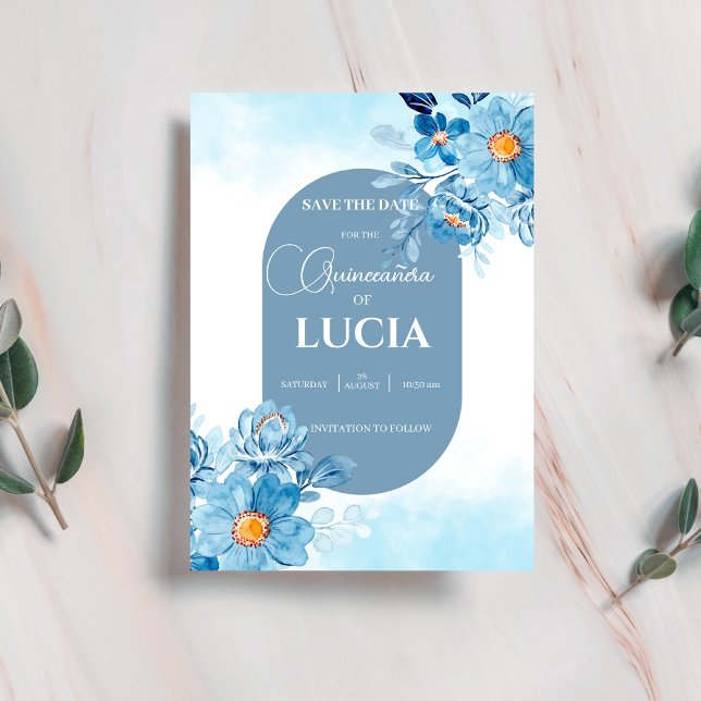 Reserve A Data Chic Baby Blue rosas geométrica Quinceañera (Criador carregado)