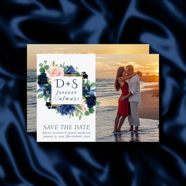 Reserve A Data Chic Blooms | Marinho Romântico Azul e Blush 2 Fot (Criador carregado)