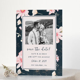 Reserve A Data Chic Blush Floral Blue Wedding Foto Salvar Data