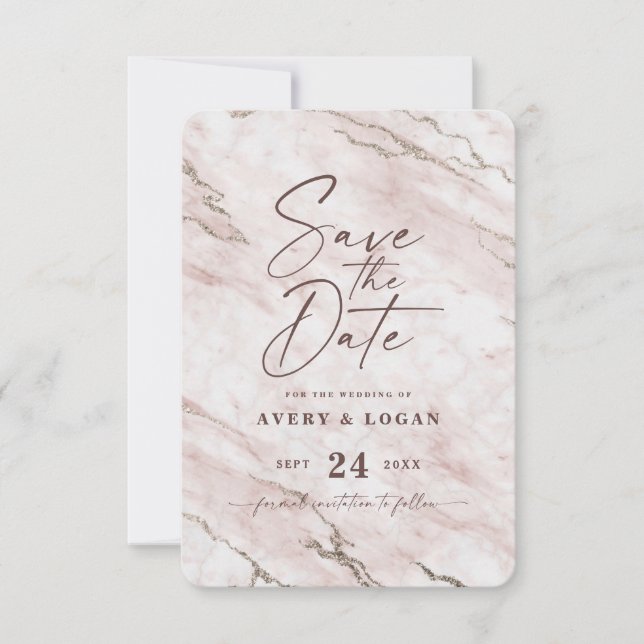Reserve A Data Chic Blush Marble com Champagne Gold Foil Detalhes (Frente)