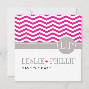 Reserve A Data Chic Chevron Monograma Save the Date   fúcsia