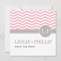 Chic Chevron Monograma Save the Date | rosa