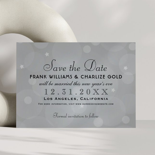 Reserve A Data Chic Cinza Platina Estrelas Bolha Casamento (Criador carregado)