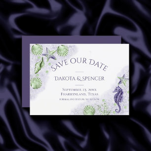 Reserve A Data Chic costal Casamento náutico roxo e verde