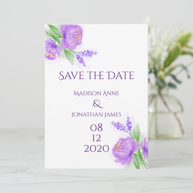 Reserve A Data Chic de Lavanda Personalizada Elegante Purple Flor (Em pé/Frente)