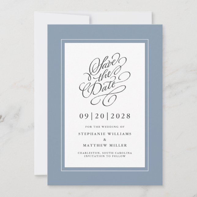 Reserve A Data Chic de Script de Caligrafia de Casamento Elegante (Frente)