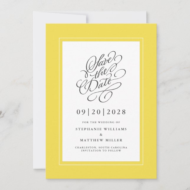 Reserve A Data Chic de Script de Caligrafia Elegante Amarelo (Frente)