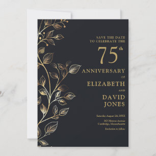 Reserve A Data Chic Dourado Floral 75º Aniversário de Casamento