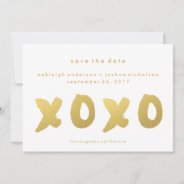 Reserve A Data Chic Dourado | Moderno Simples XOXO Salvar Data (Frente)