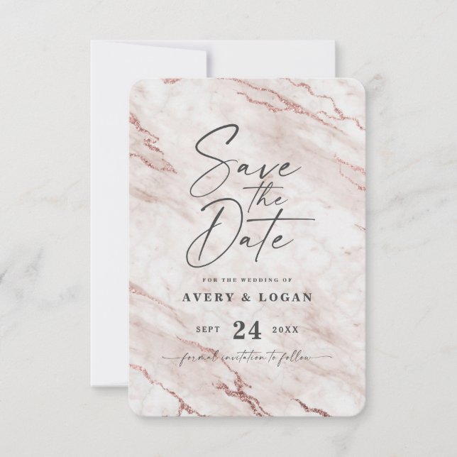 Reserve A Data Chic Dusty Mink Marble com Rosa Gold Foil Detalhes (Frente)