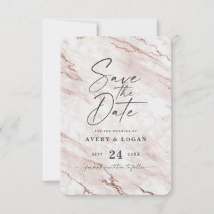Reserve A Data Chic Dusty Pink Marble com Detalhes da Folha