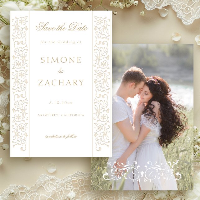 Reserve A Data Chic Formal Ecru Scrollwork Border Wedding (Criador carregado)