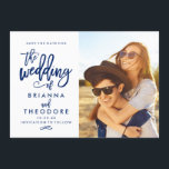 Reserve A Data Chic Hand Lettered Save The Date Photo Marinho<br><div class="desc">Esta elegante e moderna foto salva o cartão de data apresenta uma bela fonte de pincel em preto. Visite o compro para ver o resto da coleção da suíte de Tipografia Chic.</div>