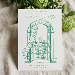 Reserve A Data Chic La Dolce Vita Desenho à Mão Veneza Itália