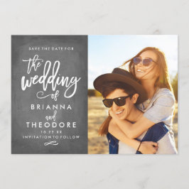 Reserve A Data Chic Lettered Chalkboard Save The Date Photo