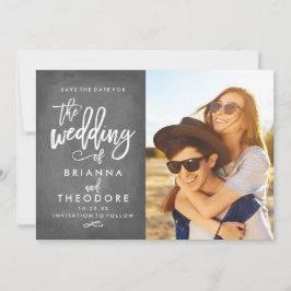 Reserve A Data Chic Lettered Chalkboard Save The Date Photo