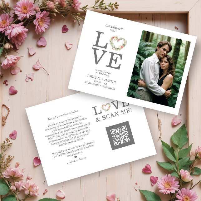 Reserve A Data Chic Love Quote Pink Floral Heart-Shape Wreath (Chic Exquisite Love Quote Pink Floral Heart-Shape Wreath Save the Dates Cards.)