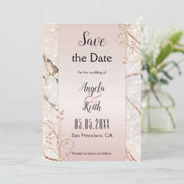 Reserve A Data Chic Marble Rosa Floral Dourado Salve a placa de d