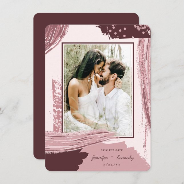 Reserve A Data Chic Marsala Abstrato Paint Brush Cava Foto (Frente/Verso)