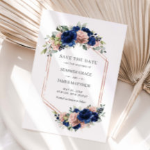 Chic Navy Rosa Dourado Blush Floral Casamento Geom