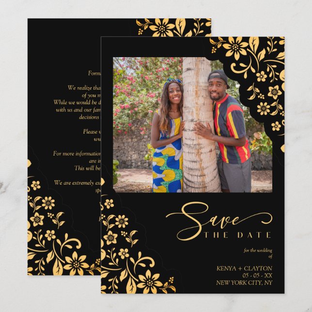Reserve A Data Chic Orange Flourish Ornament Photo Wedding (Frente/Verso)