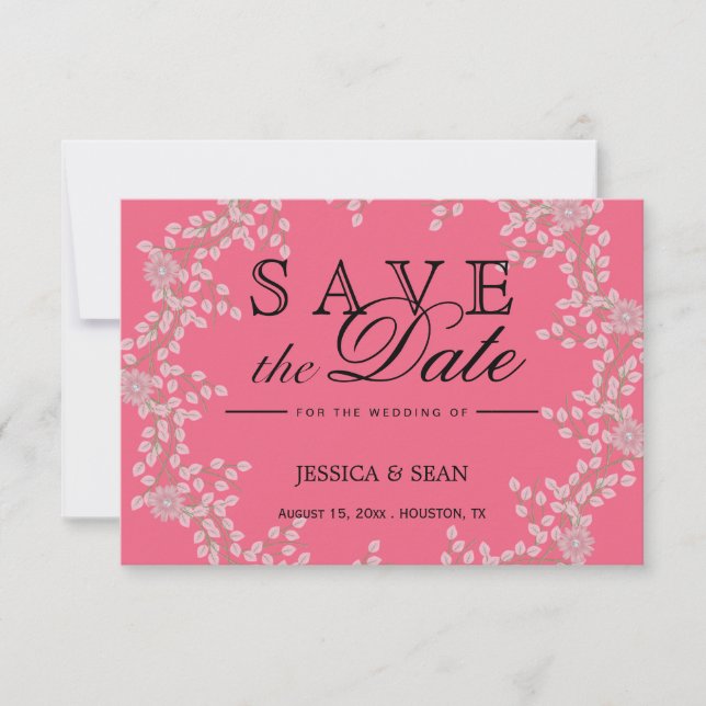 Reserve A Data Chic Rosa Floral & Pérolas Casamento Salve A Data (Frente)