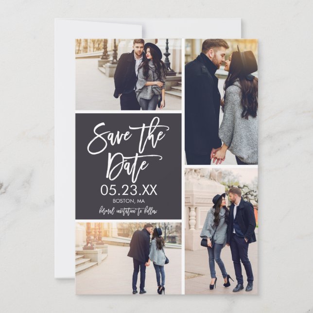 Reserve A Data Chic Save The Date 4-Photo Collage Card (Frente)