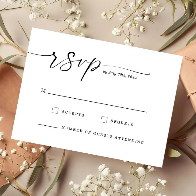 Reserve A Data Chic Script Monogram Wedding Response Card (Criador carregado)