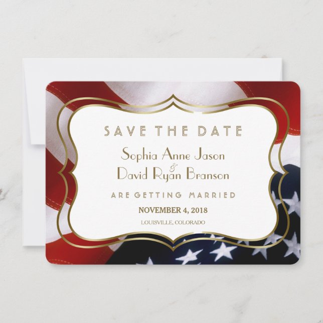 Reserve A Data Chic USA flag Dourado Weding Date (Salvar data) (Frente)